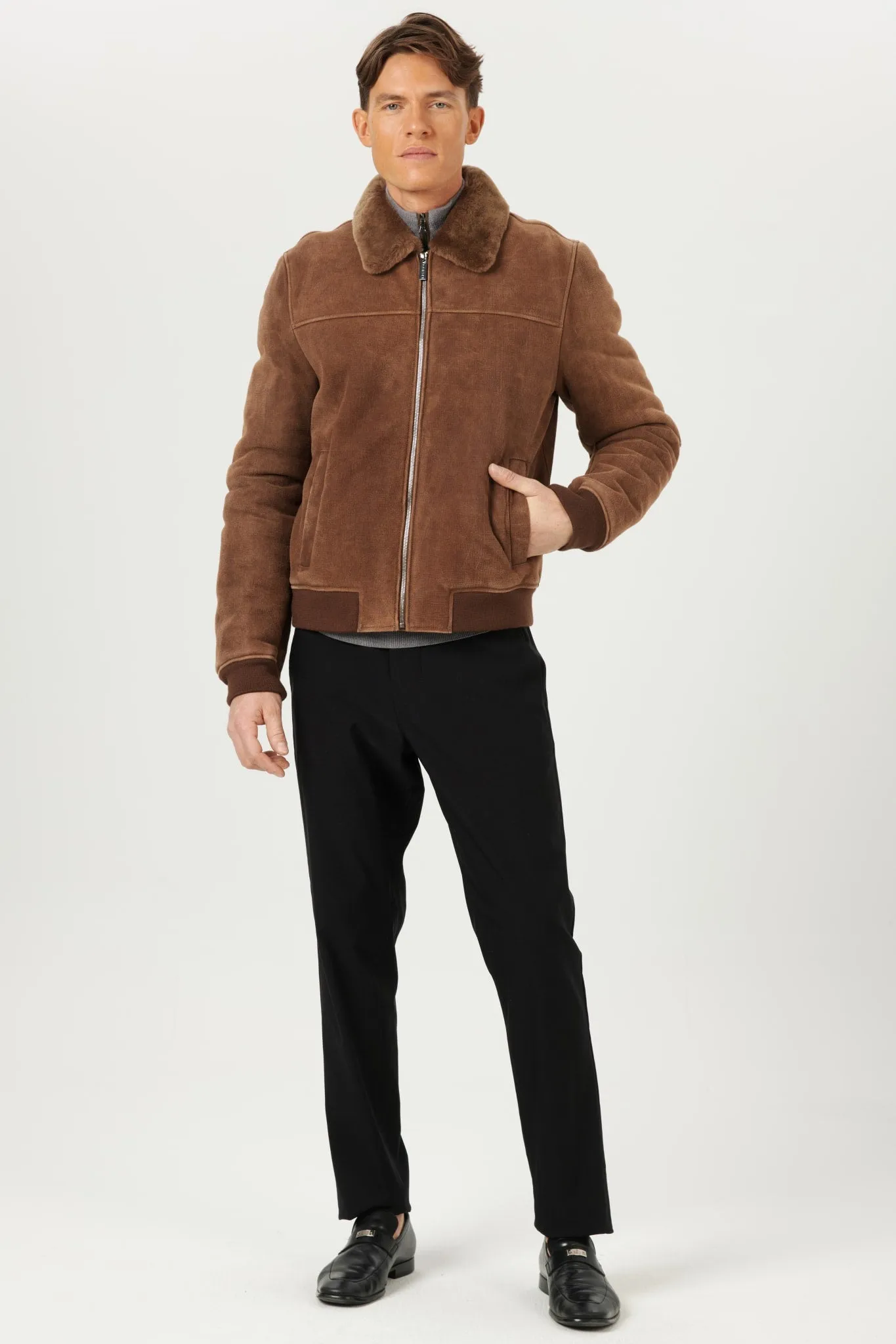 Men's Merino Shearling Lamb Bomber Jacket