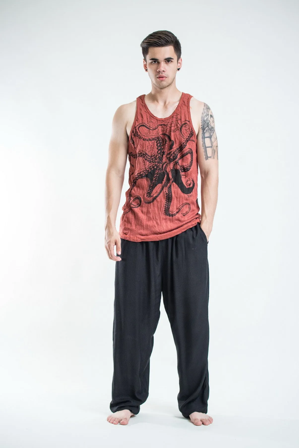 Mens Octopus Tank Top in Brick