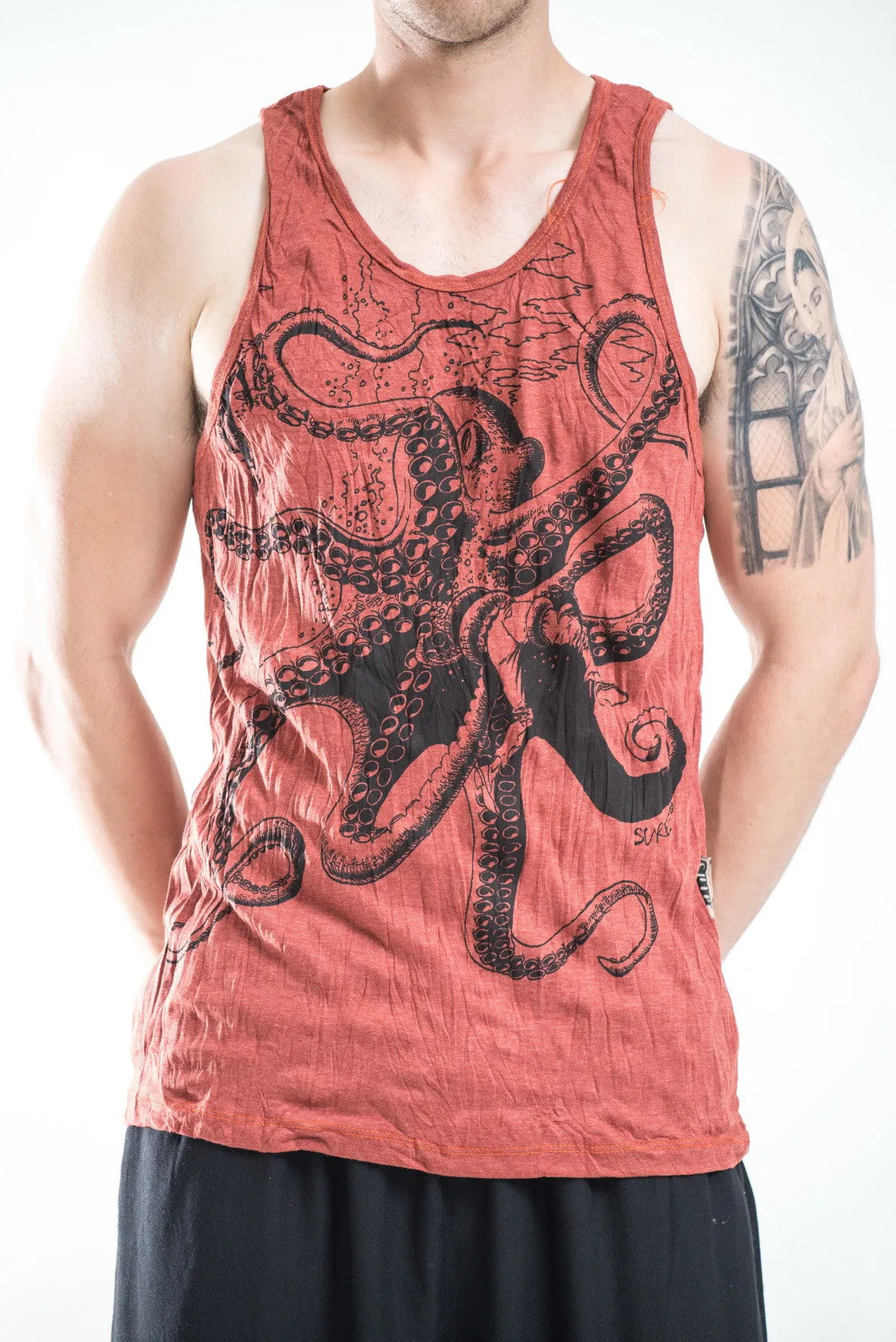 Mens Octopus Tank Top in Brick