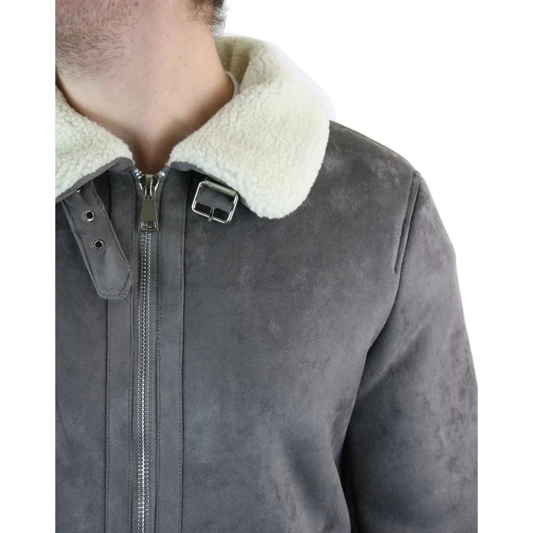 Mens Suede Sheepskin Faux Fur B3 Aviator Flying Jacket Cross Zip RAF Vintage