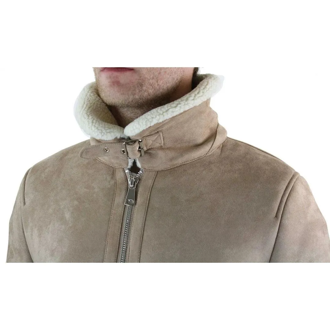 Mens Suede Sheepskin Faux Fur B3 Aviator Flying Jacket Cross Zip RAF Vintage