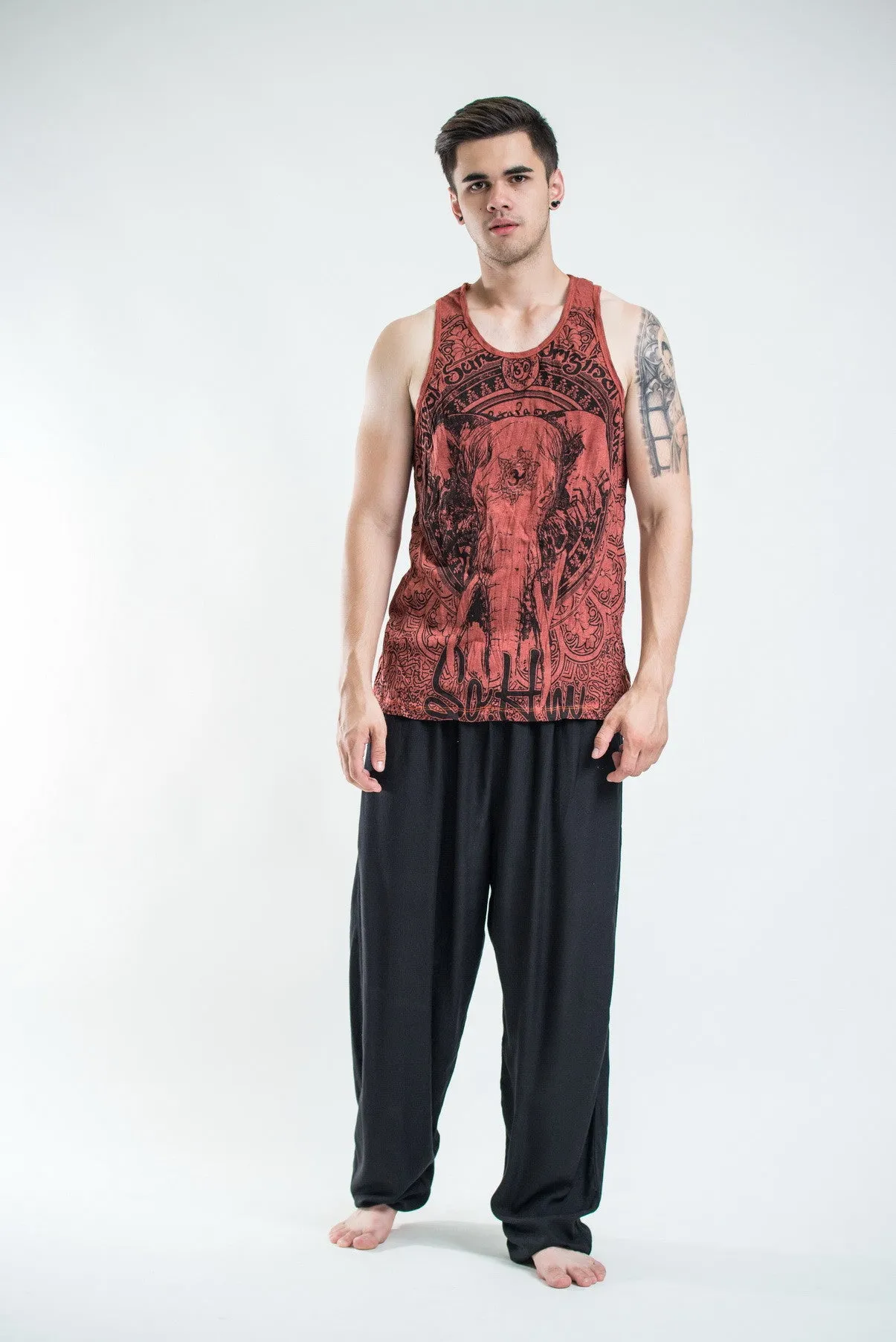 Mens Wild Elephant Tank Top in Brick