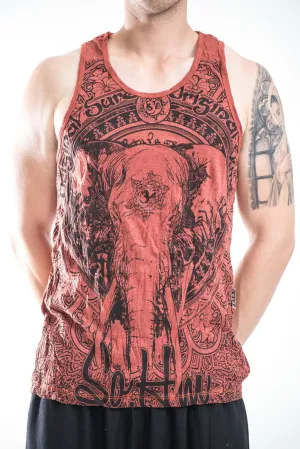 Mens Wild Elephant Tank Top in Brick