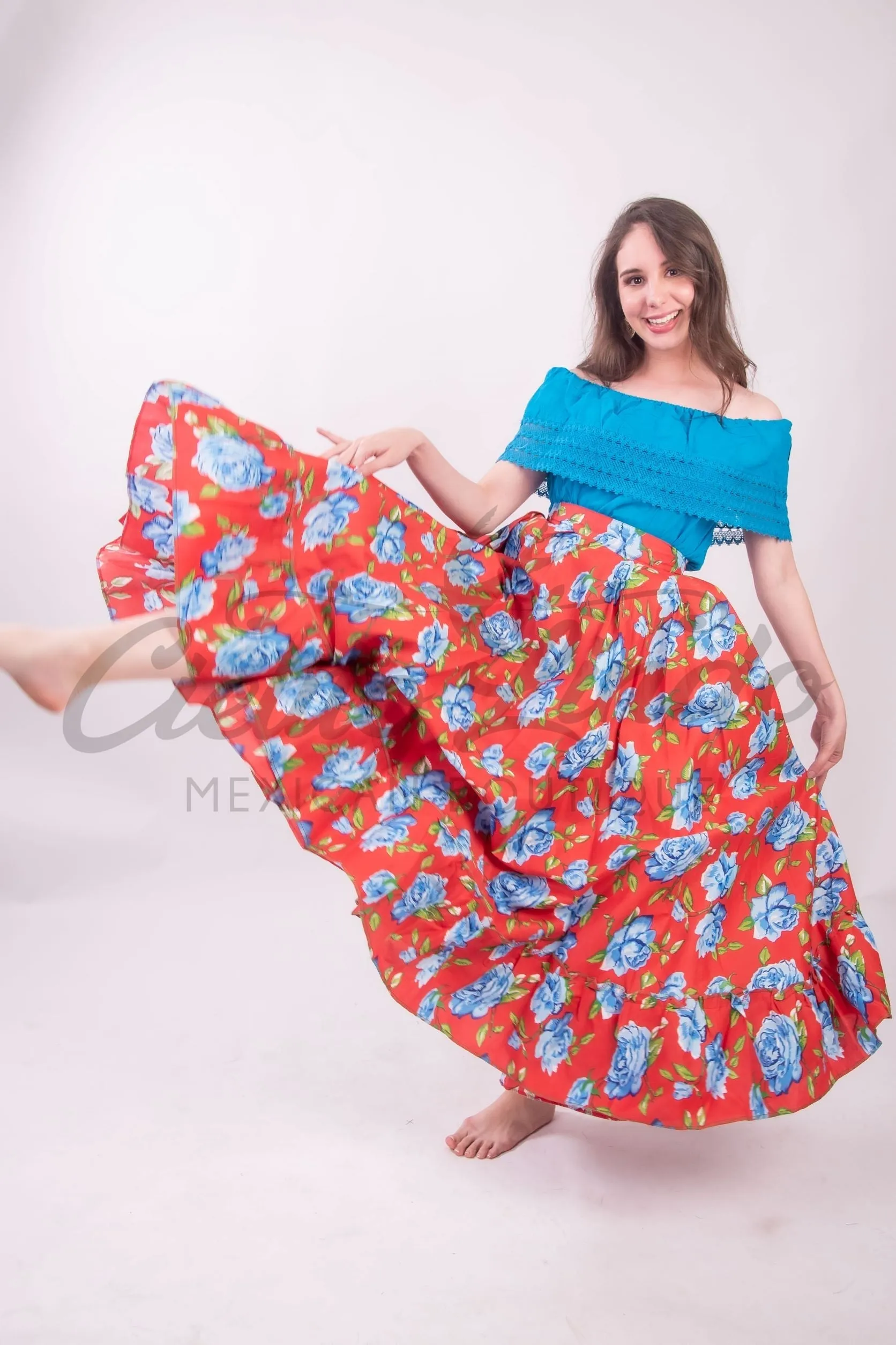 Mexican Folklorico Red Floral Skirt