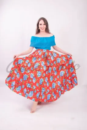 Mexican Folklorico Red Floral Skirt