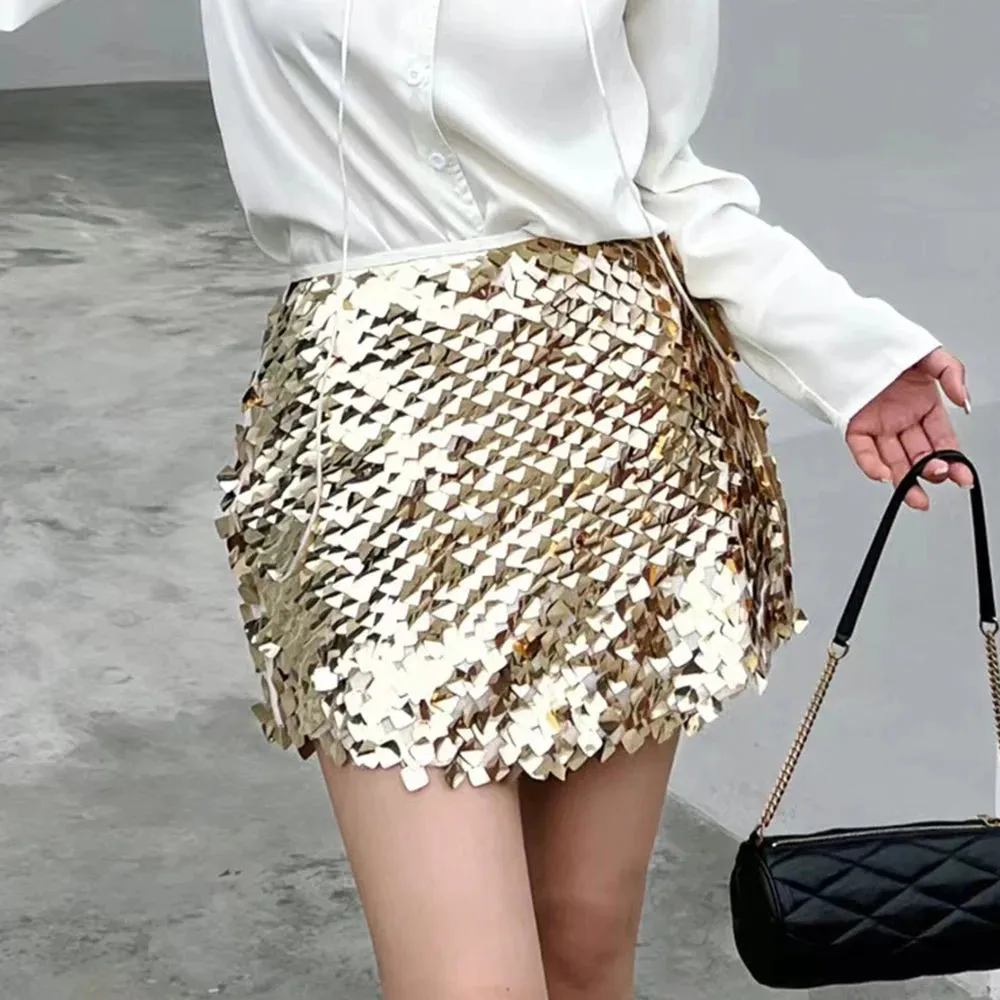 Mini Summer Temperament Skirts For Women High Waist Patchwork Sequins Bodycon Skirt Female Fashion Clothing