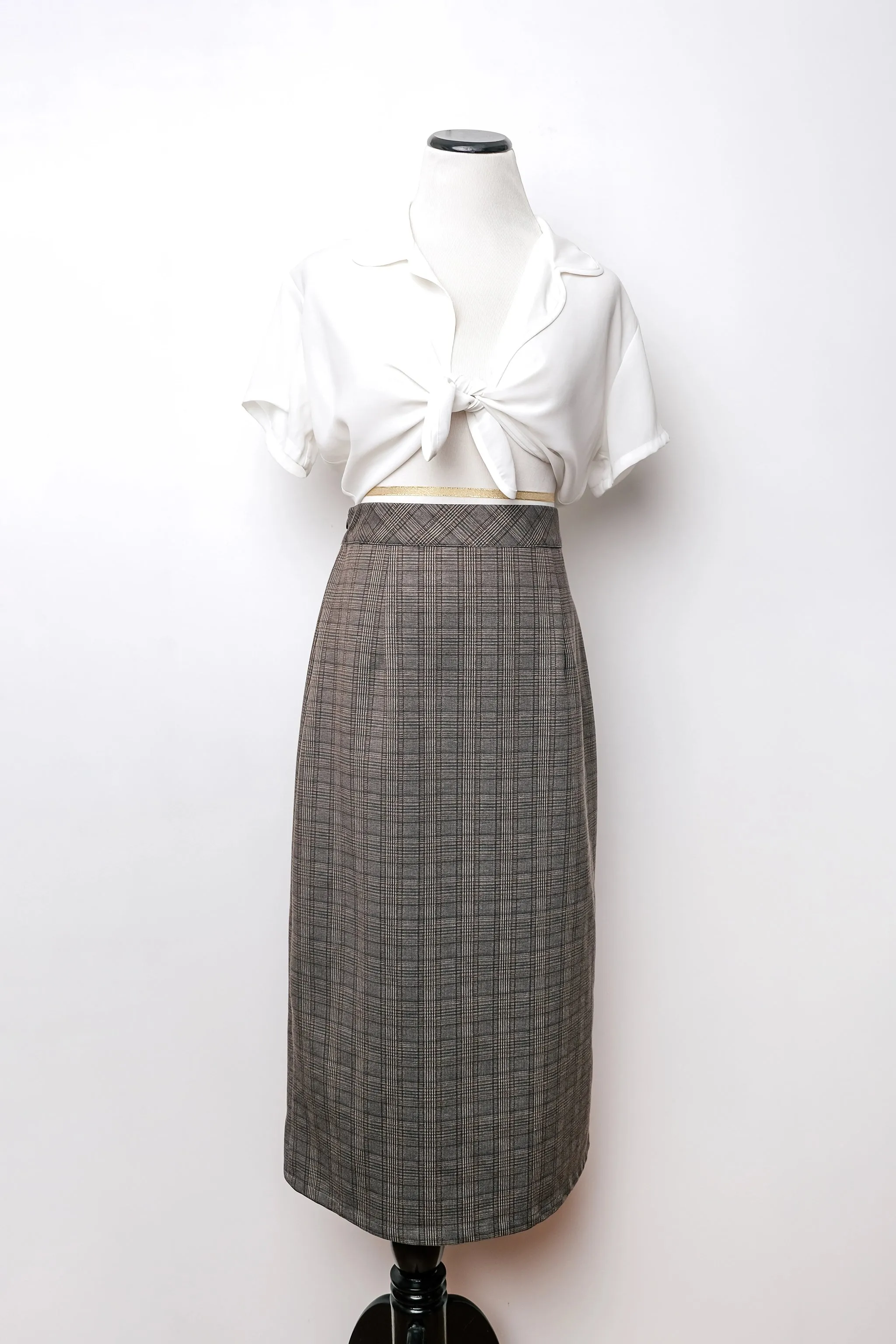 Miss Patina Brown Plaid Midi Pencil Skirt US 8, Y2K