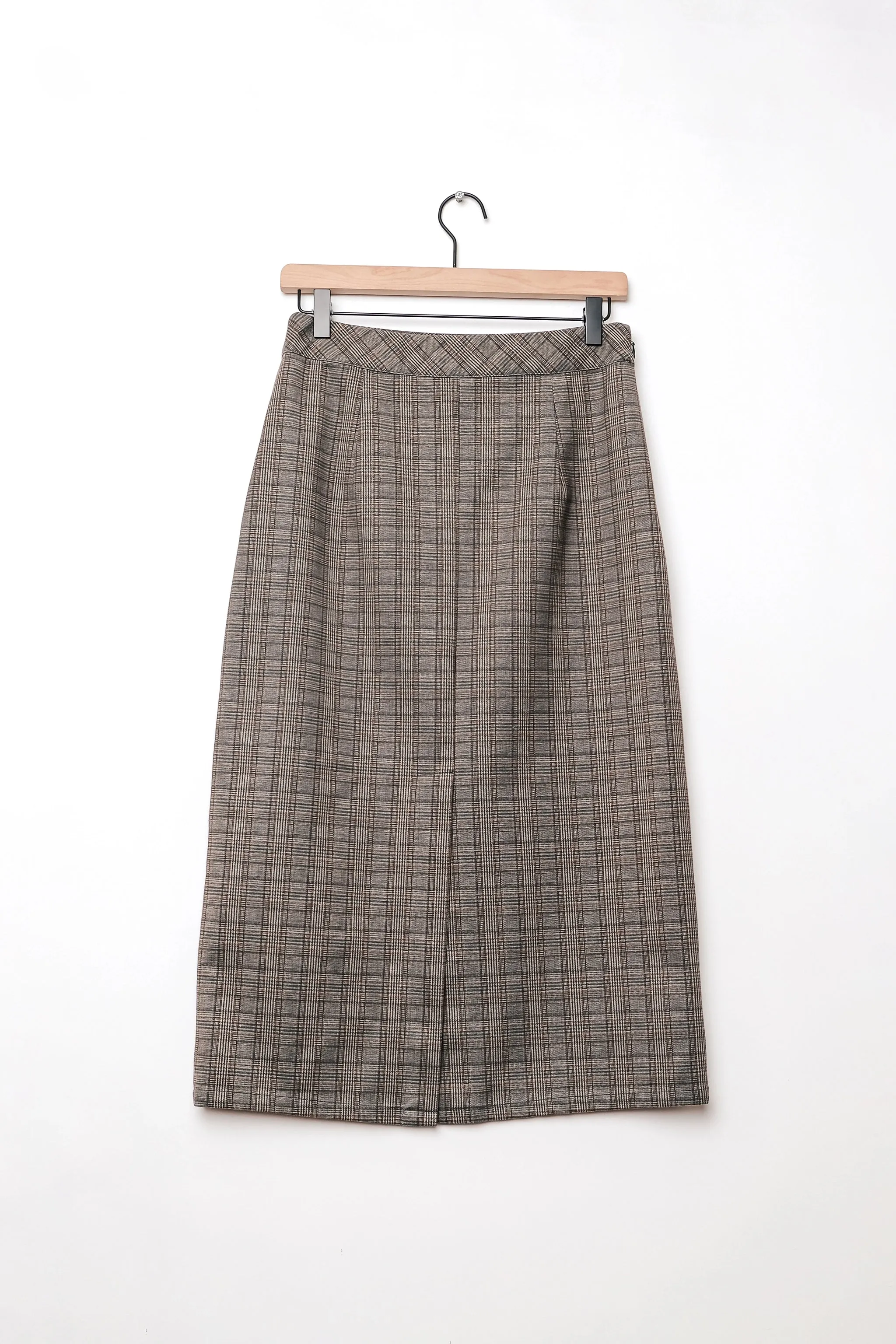 Miss Patina Brown Plaid Midi Pencil Skirt US 8, Y2K