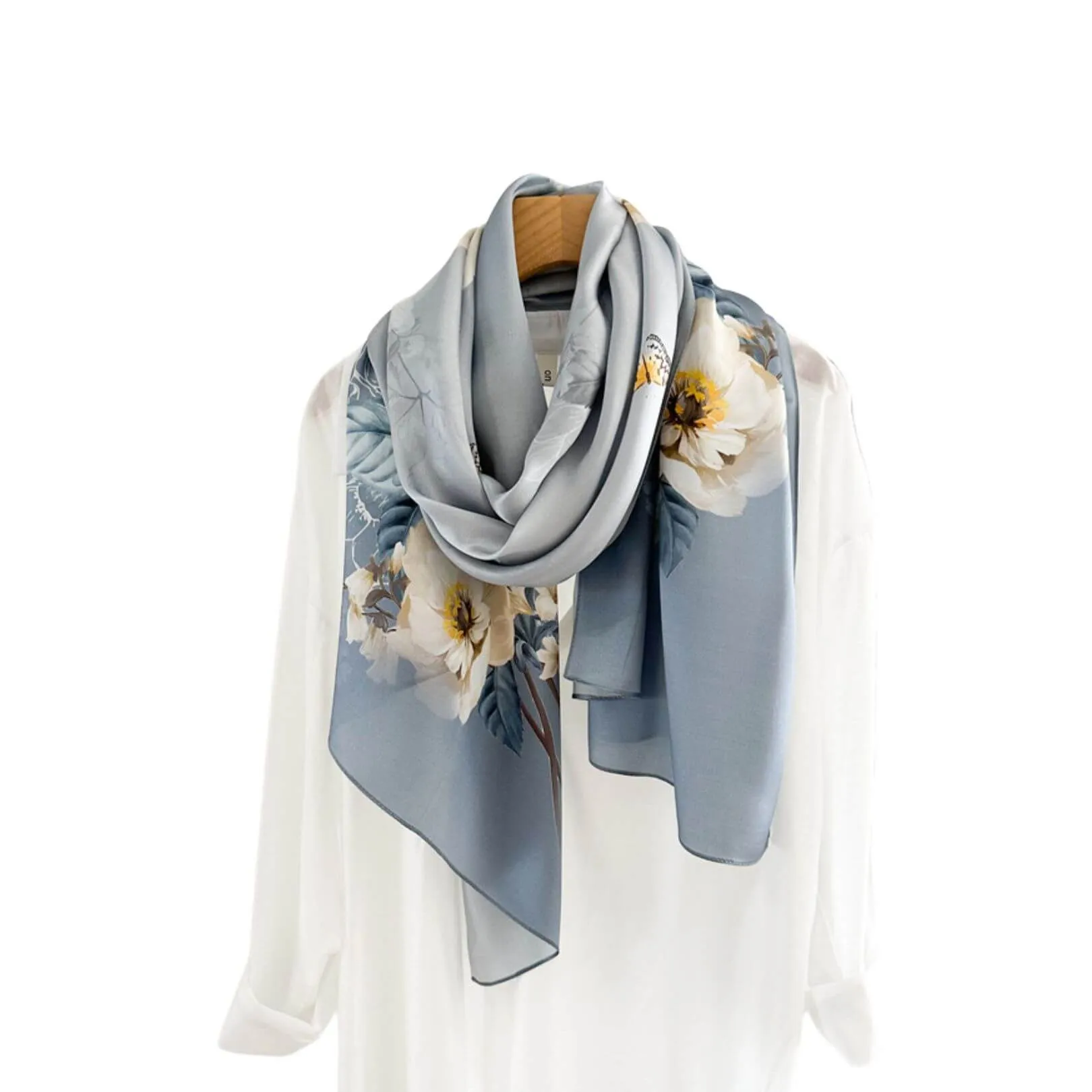 Misty Peony Pure Mulberry Silk Extra Large Long Scarf