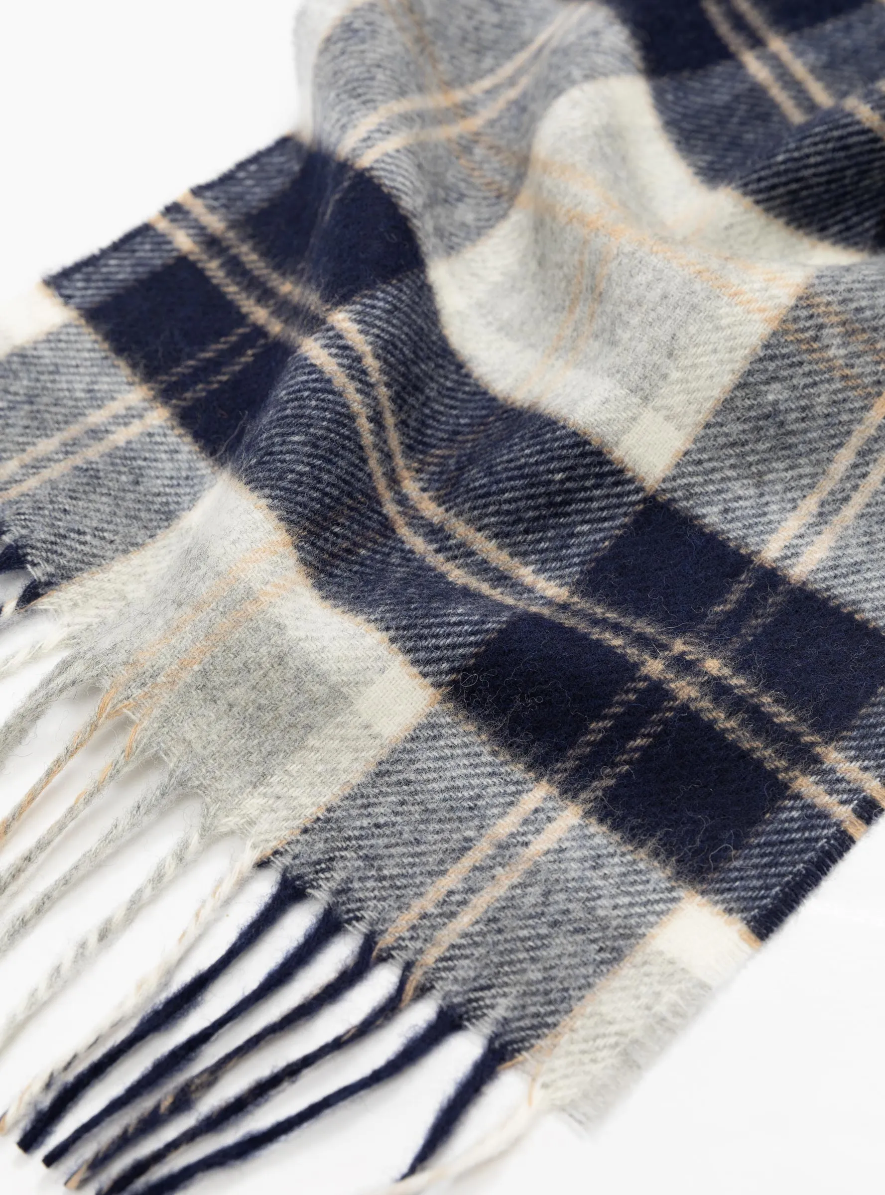 Moon Merino Lambswool Checked Scarf Navy