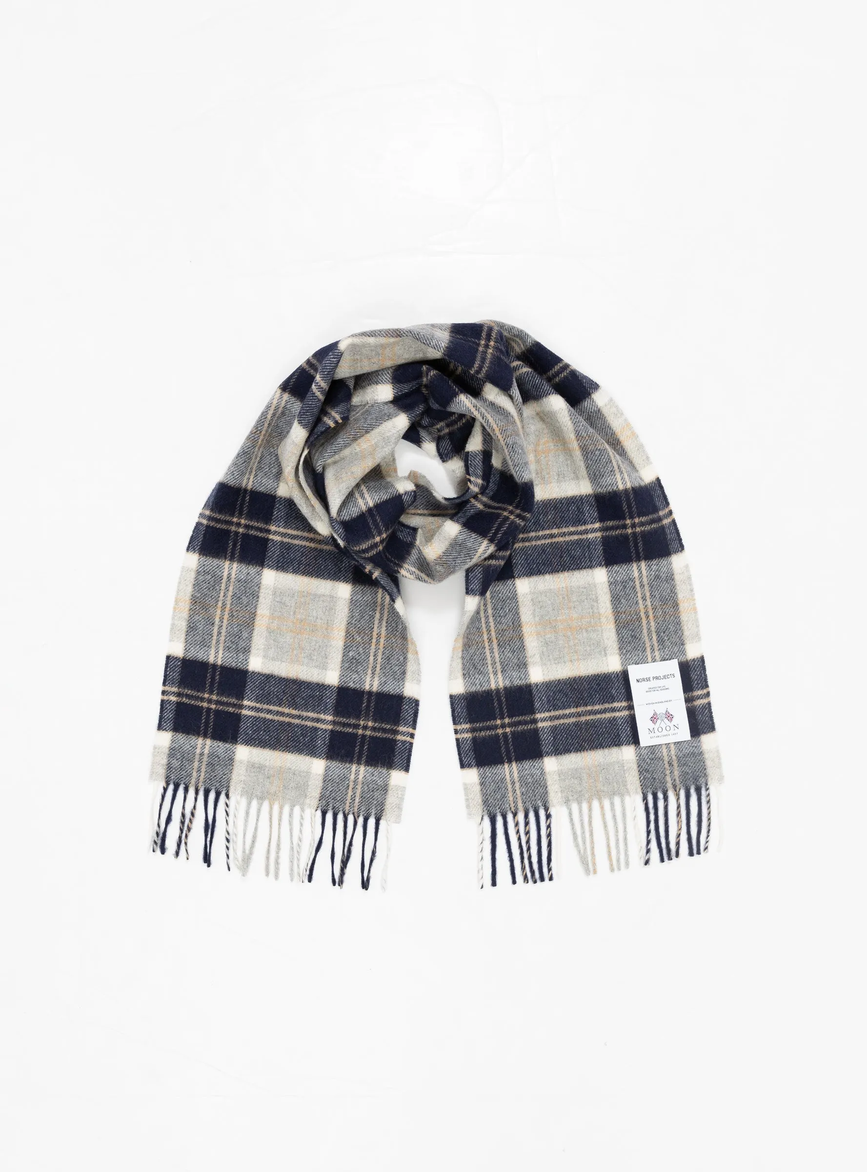 Moon Merino Lambswool Checked Scarf Navy