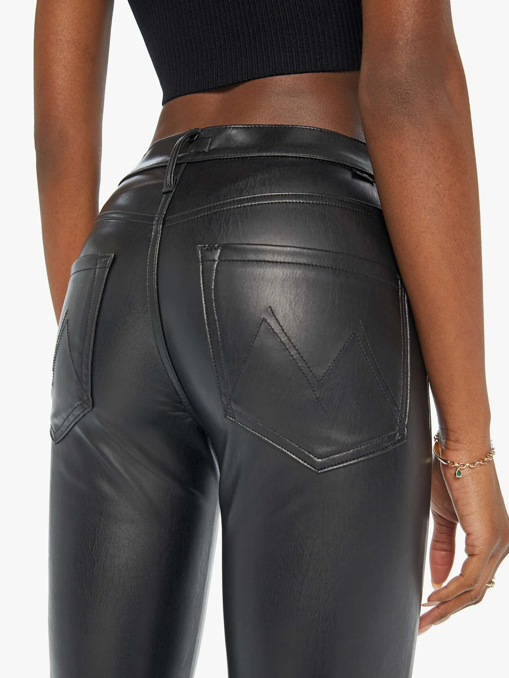 Mother - The Insider Flood Faux Leather Pant in Black