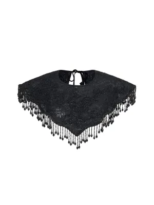 MUKZIN Black Lace Fringed Shawl Scarf