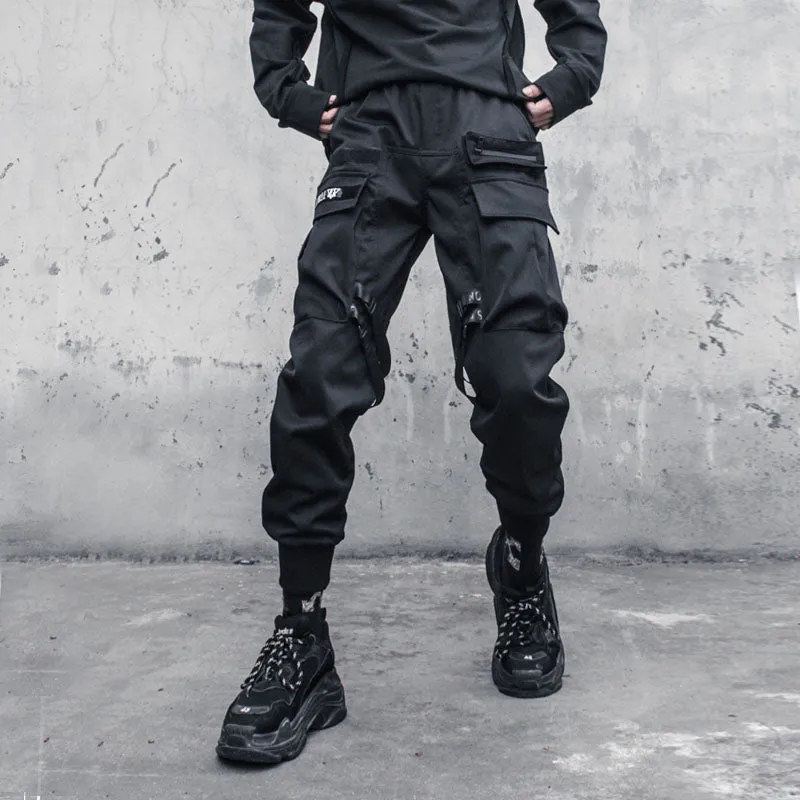 Multi Pockets Cargo Pants Men Harajuku Casual Ribbons Trousers Joggers Pants Hip Hop Streetwear Tactical WB564