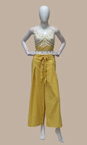 Mustard Embroidered Fusion Top & Pants