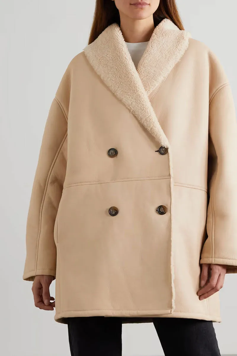 Namo Double Breasted Shearling Coat - Vanilla