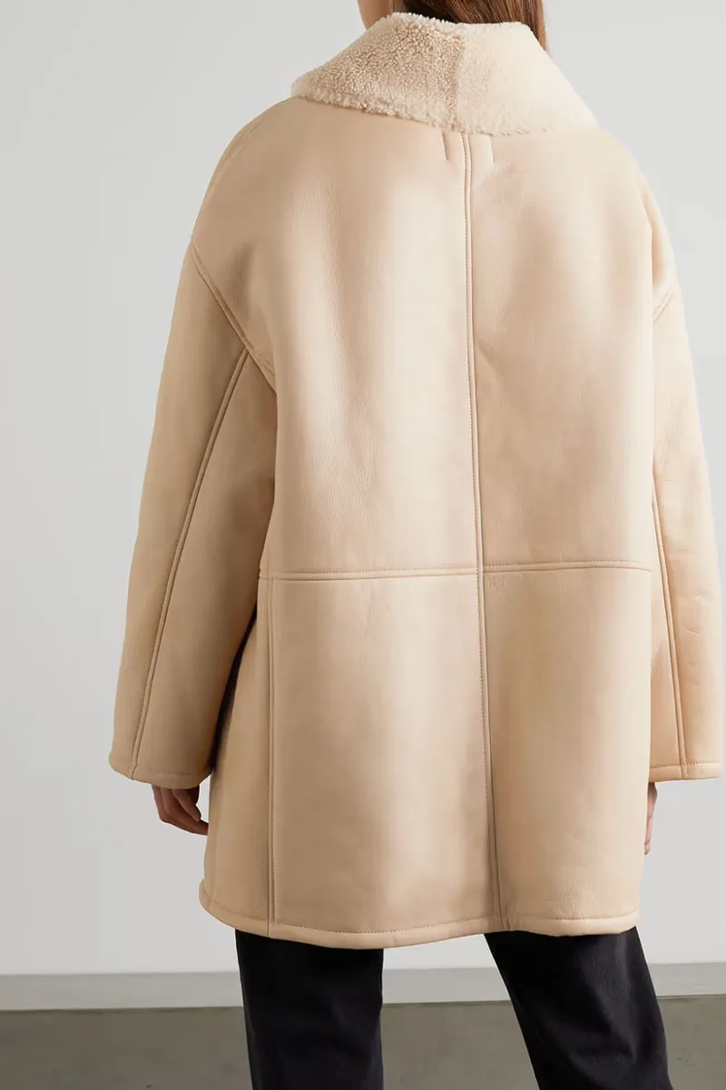 Namo Double Breasted Shearling Coat - Vanilla