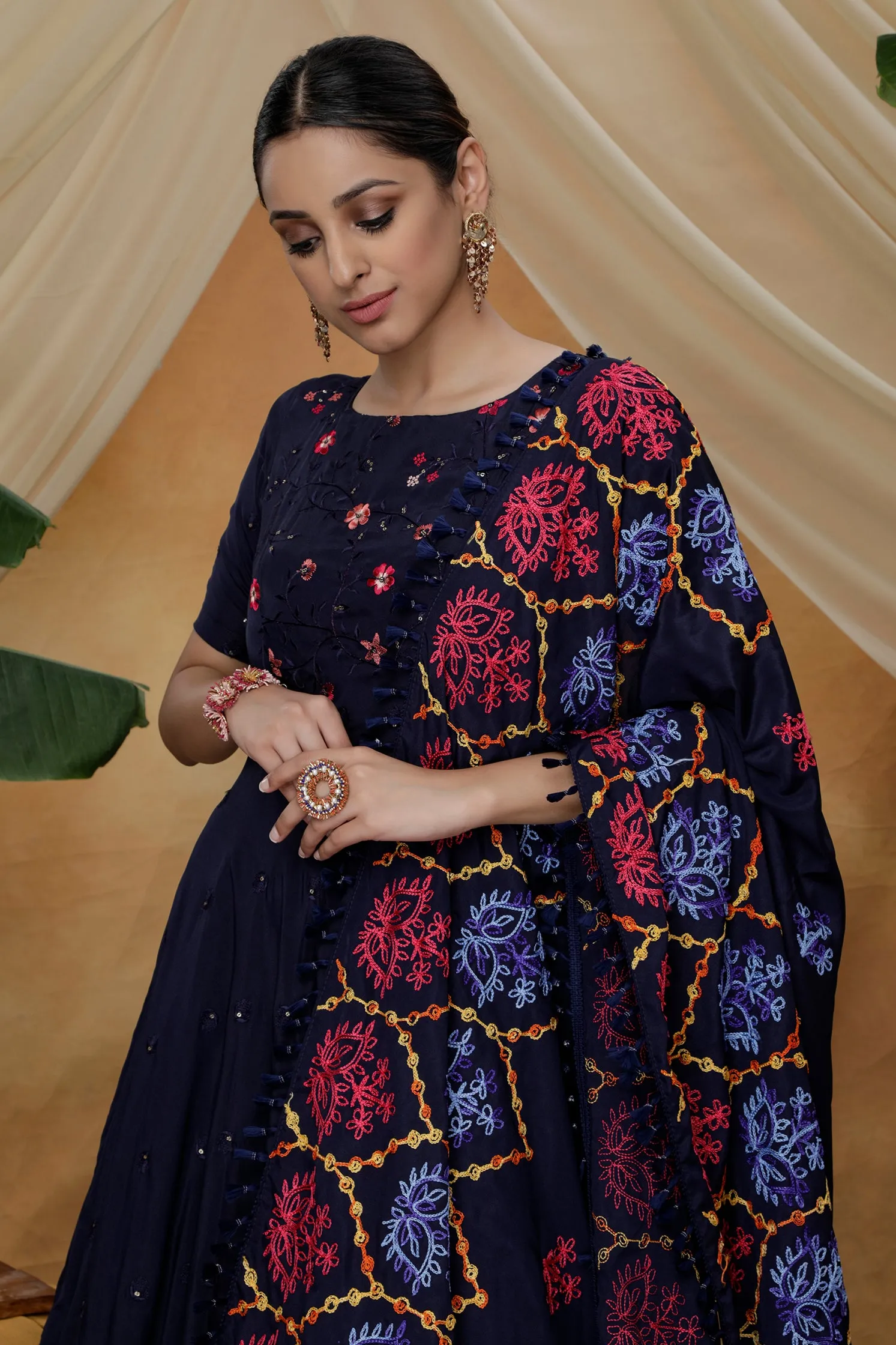 Navy Blue Resham Sequins Work Georgette Silk Anarkali Salwar Suit