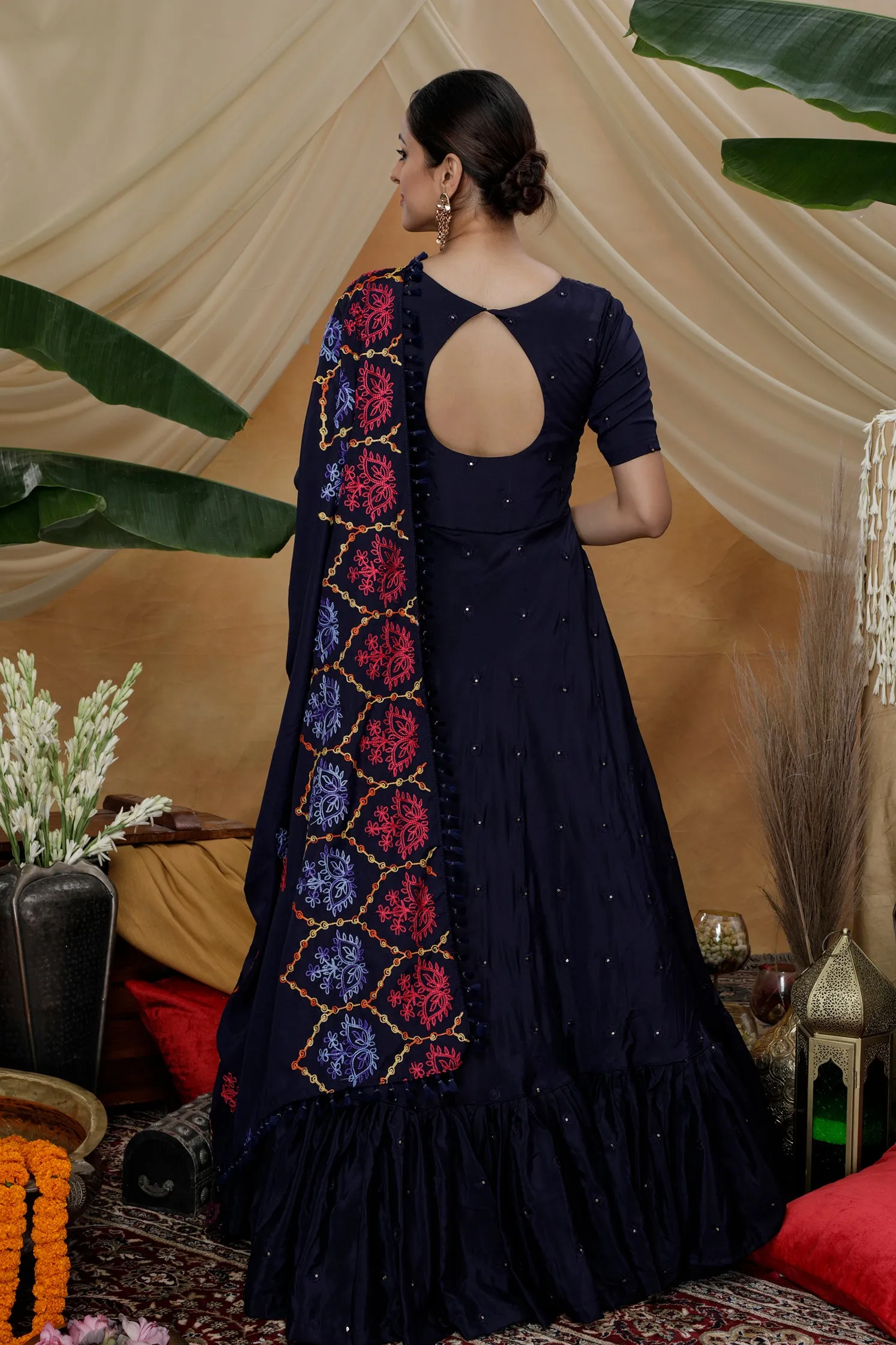 Navy Blue Resham Sequins Work Georgette Silk Anarkali Salwar Suit