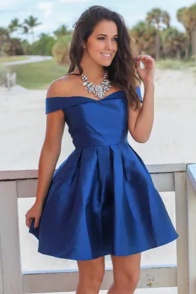 Navy Off Shoulder Short Dress