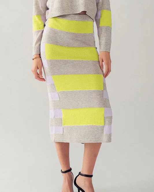 Neon Striped Knit Pencil Skirt