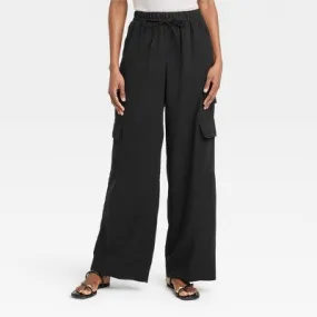 New - A New Day Women's High Rise Wide Leg Classic Fit Full Cargo Pants Midweight