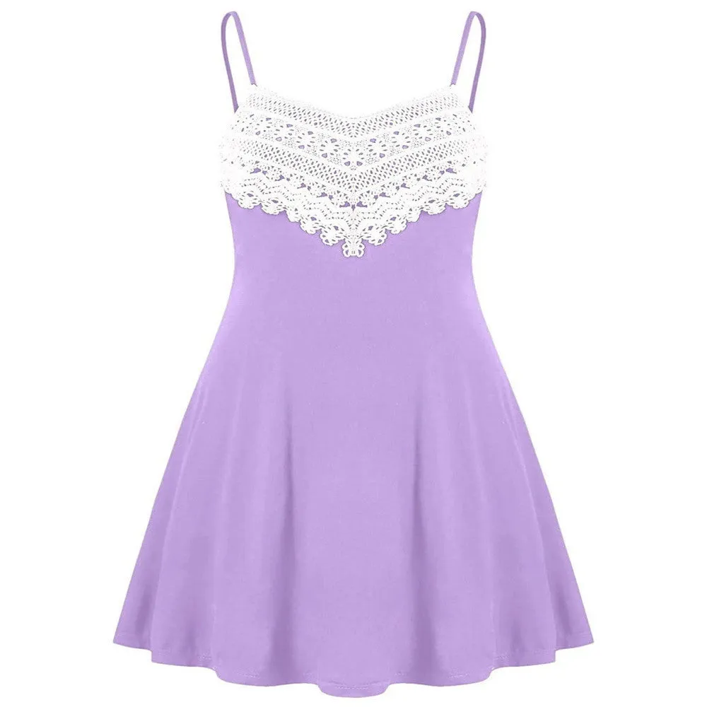 New Crochet Lace Contrast Adjustable Slip Dress