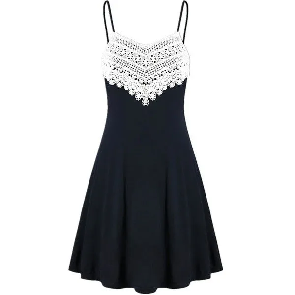 New Crochet Lace Contrast Adjustable Slip Dress