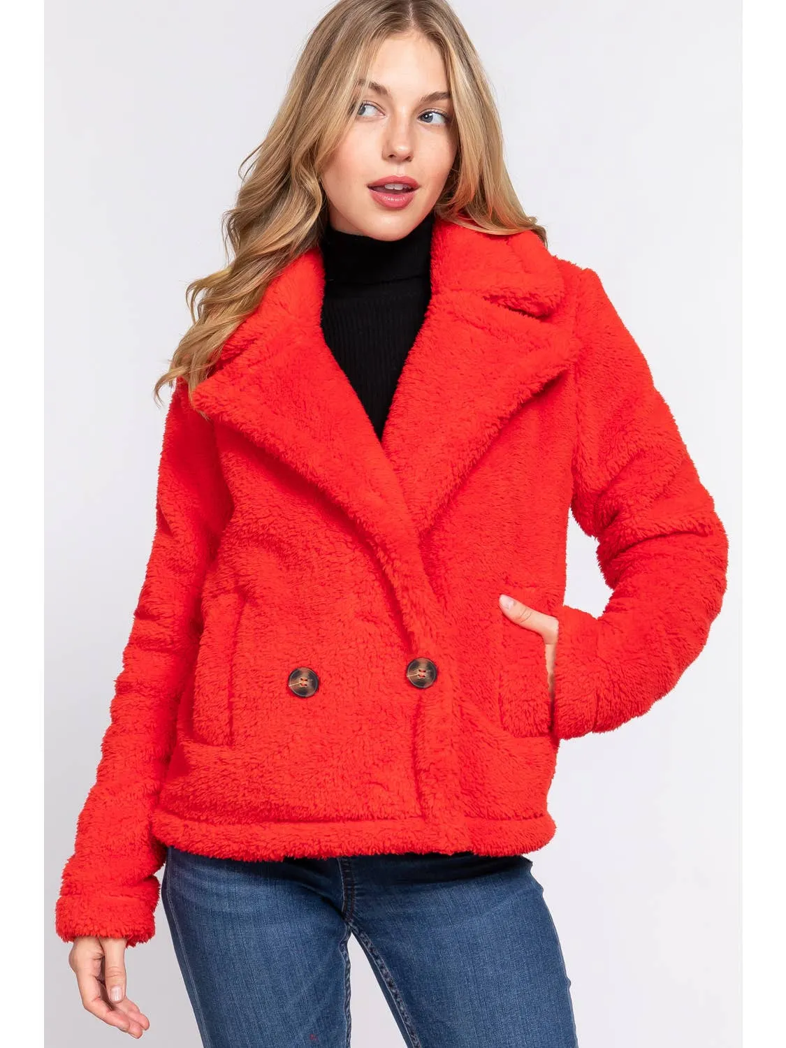 NOTCHED COLLAR SHERPA JACKET