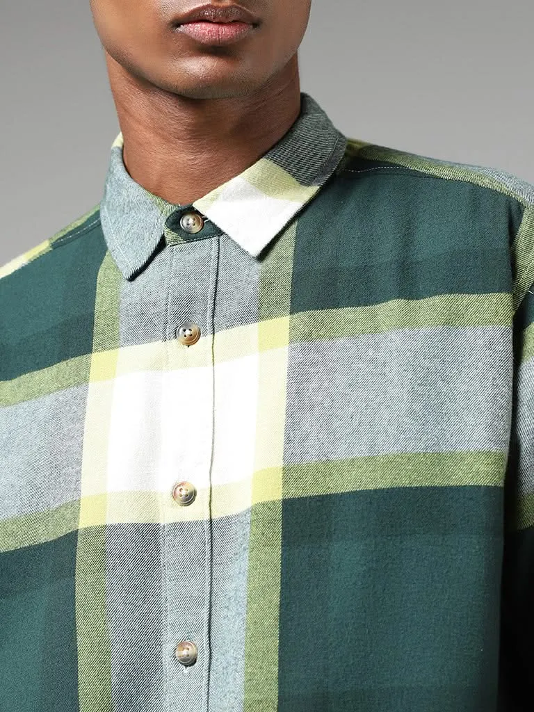 Nuon Green Checked Cotton Relaxed-Fit Shirt