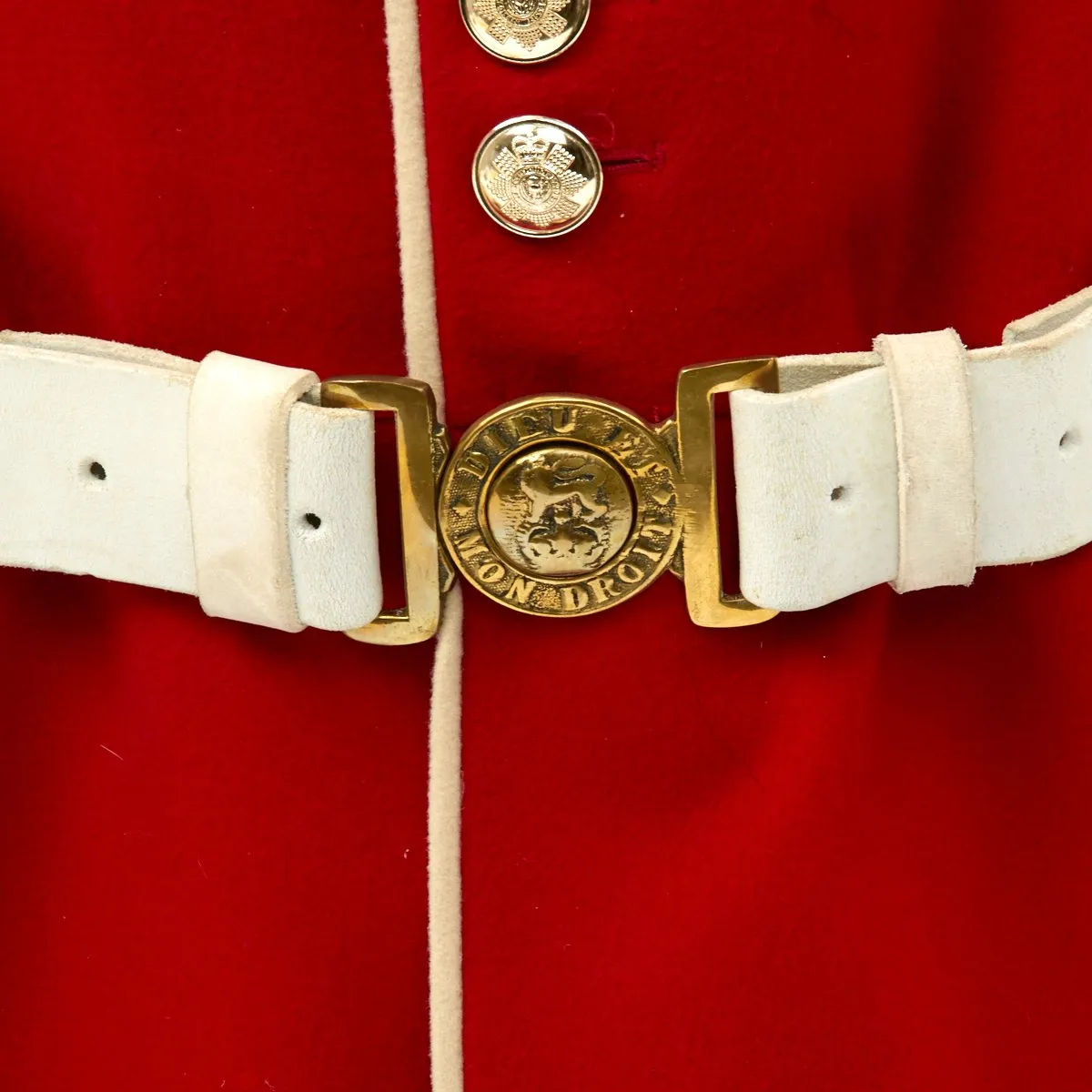 Original British 20th Century Scots Guards Queen's Crown Uniform Set with Bearskin Helmet