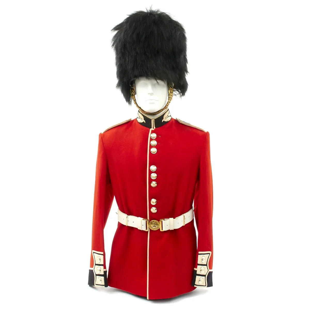 Original British 20th Century Scots Guards Queen's Crown Uniform Set with Bearskin Helmet