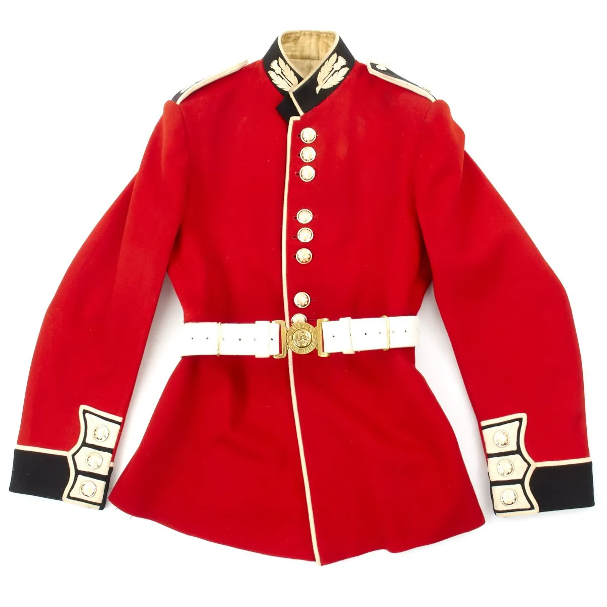 Original British 20th Century Scots Guards Queen's Crown Uniform Set with Bearskin Helmet