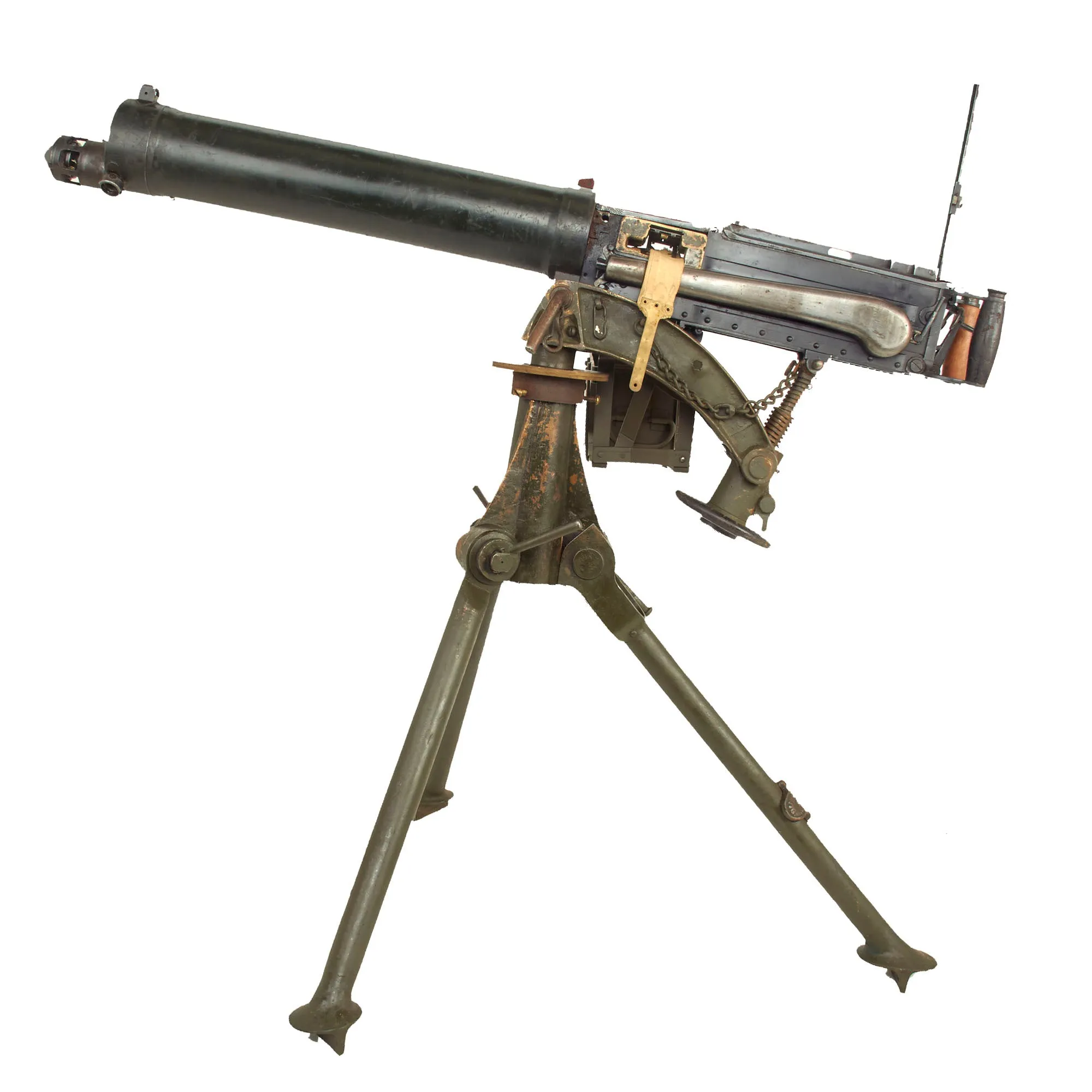 Original British WWII Vickers Display Medium Machine Gun with 1930 Dated Tripod & Accessories - Bullet Hole in Crosshead