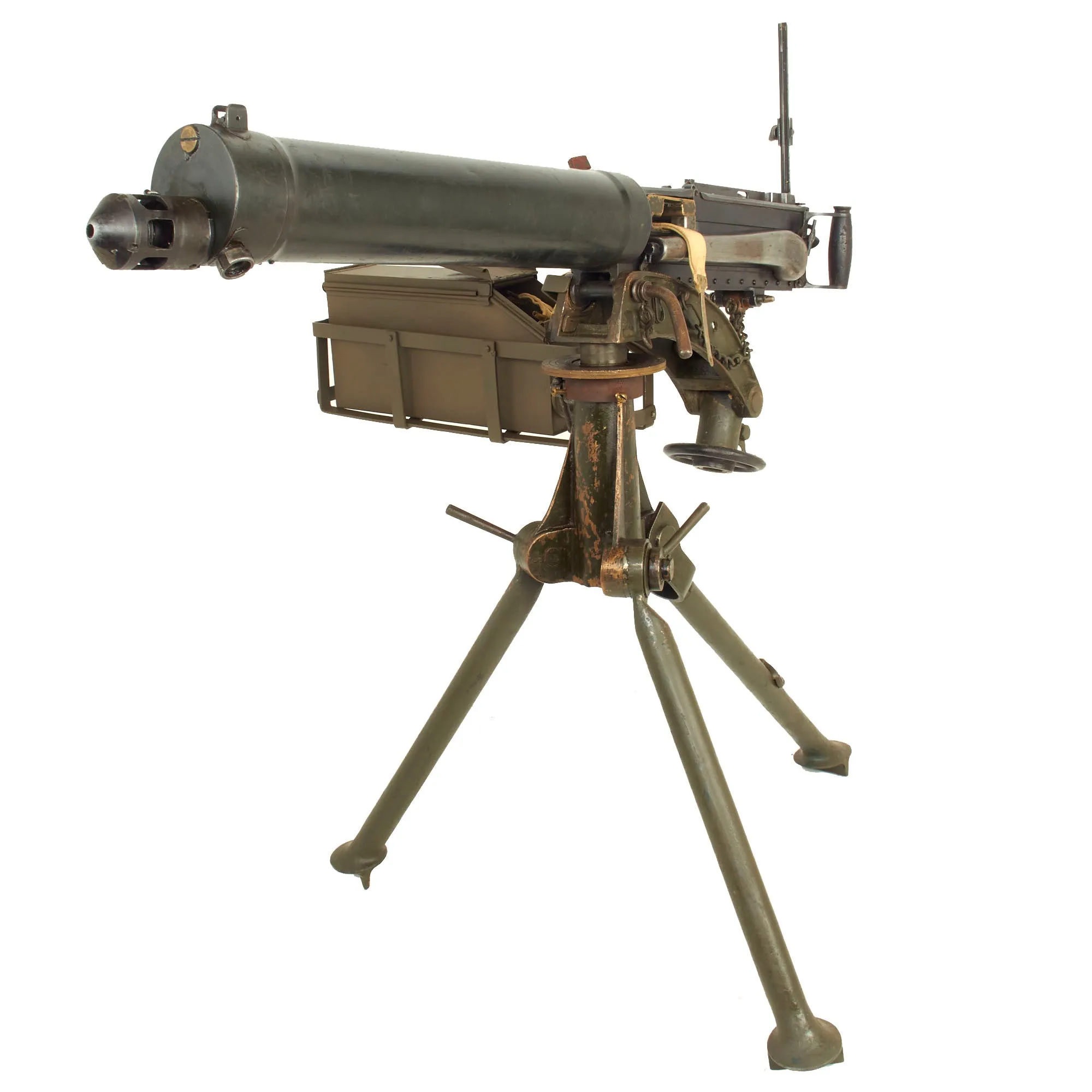 Original British WWII Vickers Display Medium Machine Gun with 1930 Dated Tripod & Accessories - Bullet Hole in Crosshead