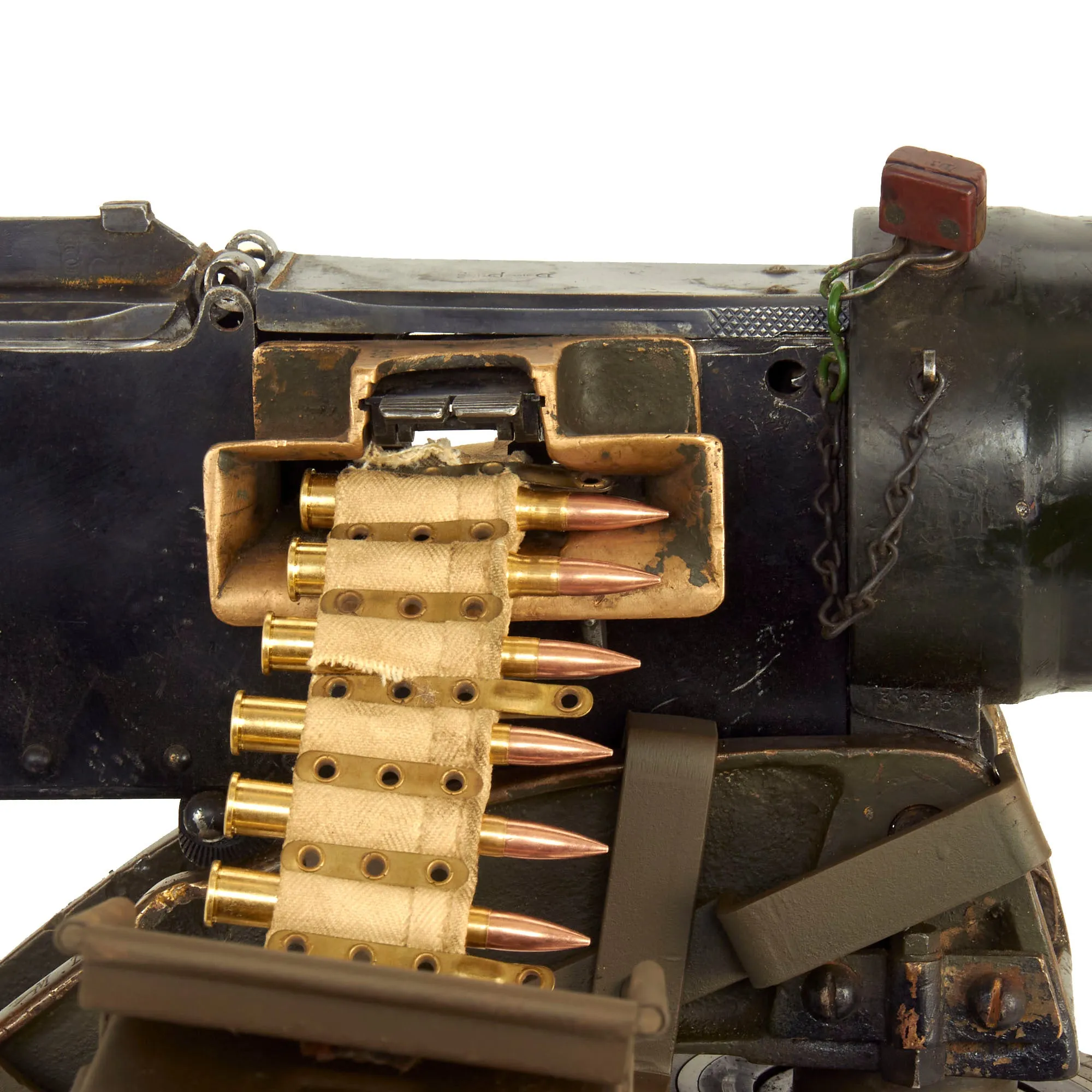 Original British WWII Vickers Display Medium Machine Gun with 1930 Dated Tripod & Accessories - Bullet Hole in Crosshead