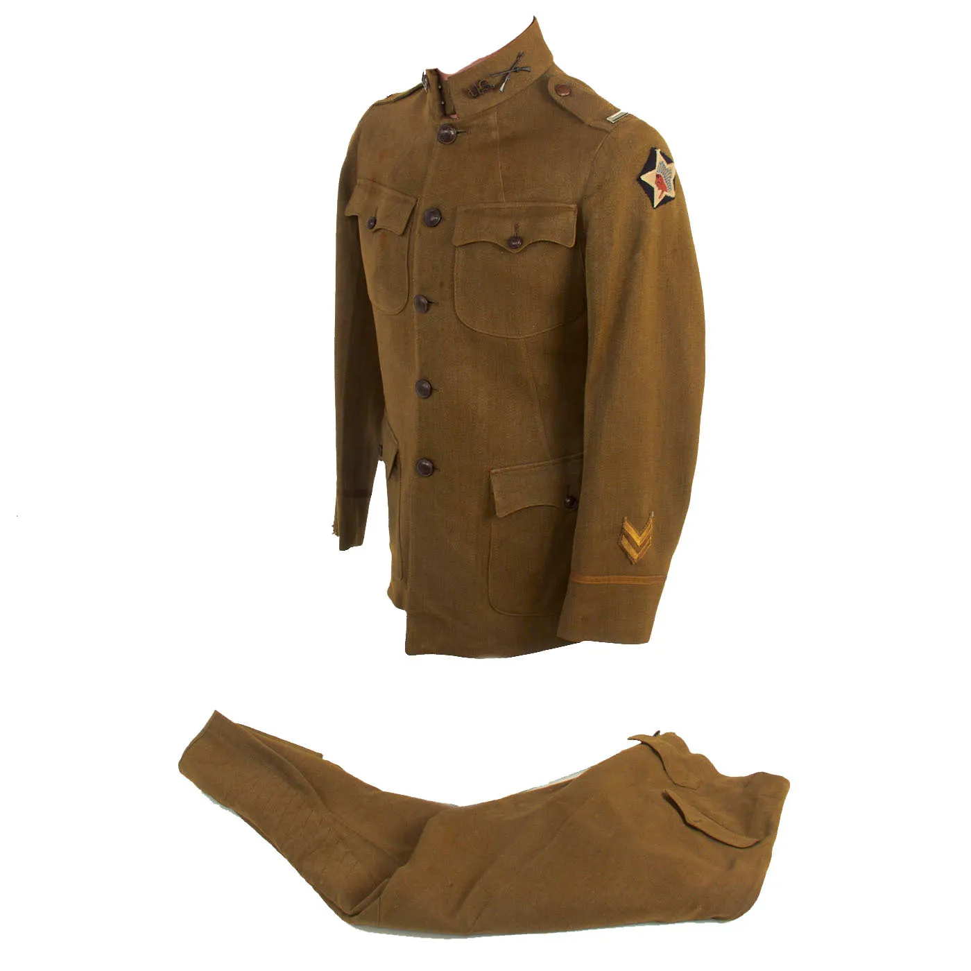 Original U.S. WWI 2nd Infantry Division, 9th Infantry Regiment Headquarters Company Officer's Uniform Set With Breeches