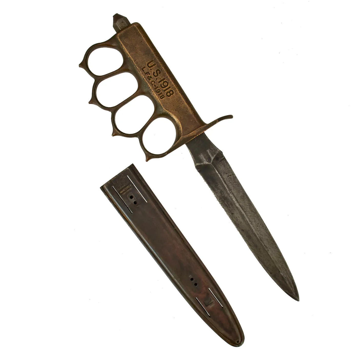 Original U.S. WWI Model 1918 Mark I Modified Trench Knife by L.F.& C. with 1918 Dated Steel Scabbard