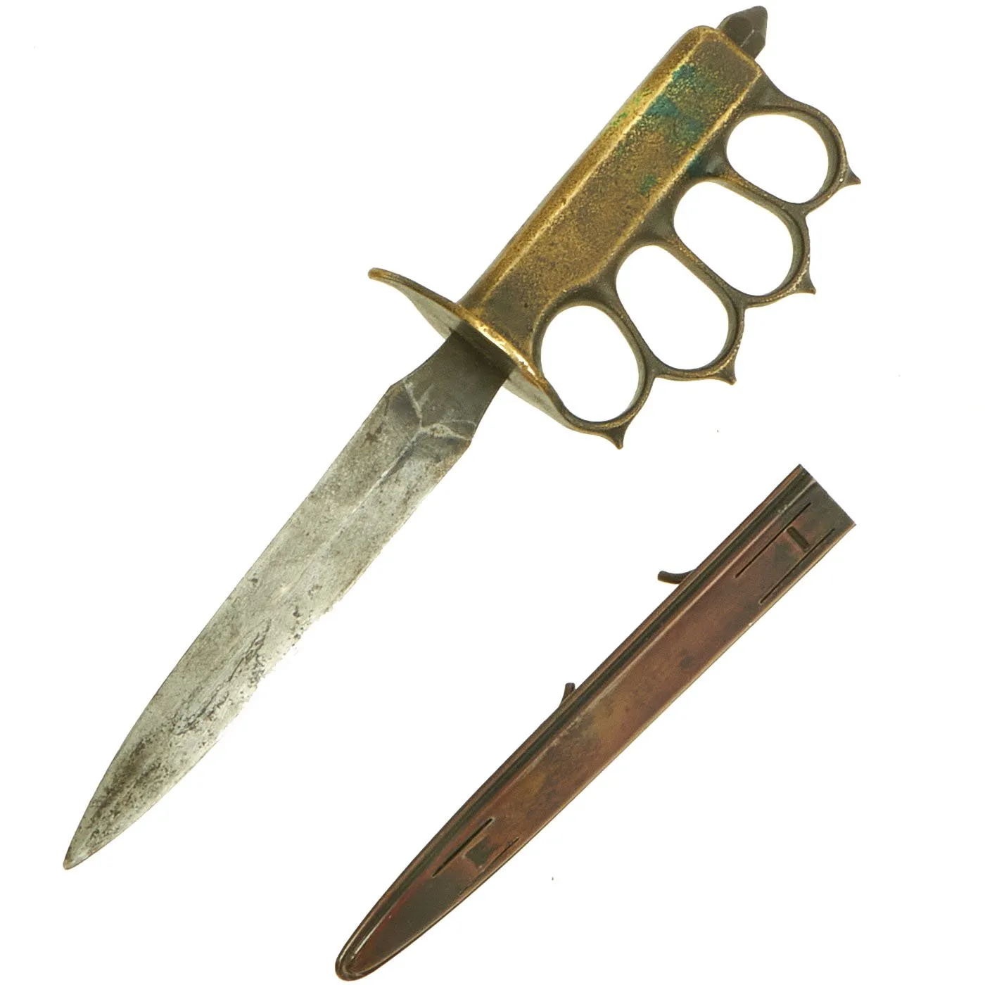 Original U.S. WWI Model 1918 Mark I Trench Knife by L. F. & C. with 1918 Scabbard with Custom Wood Stand