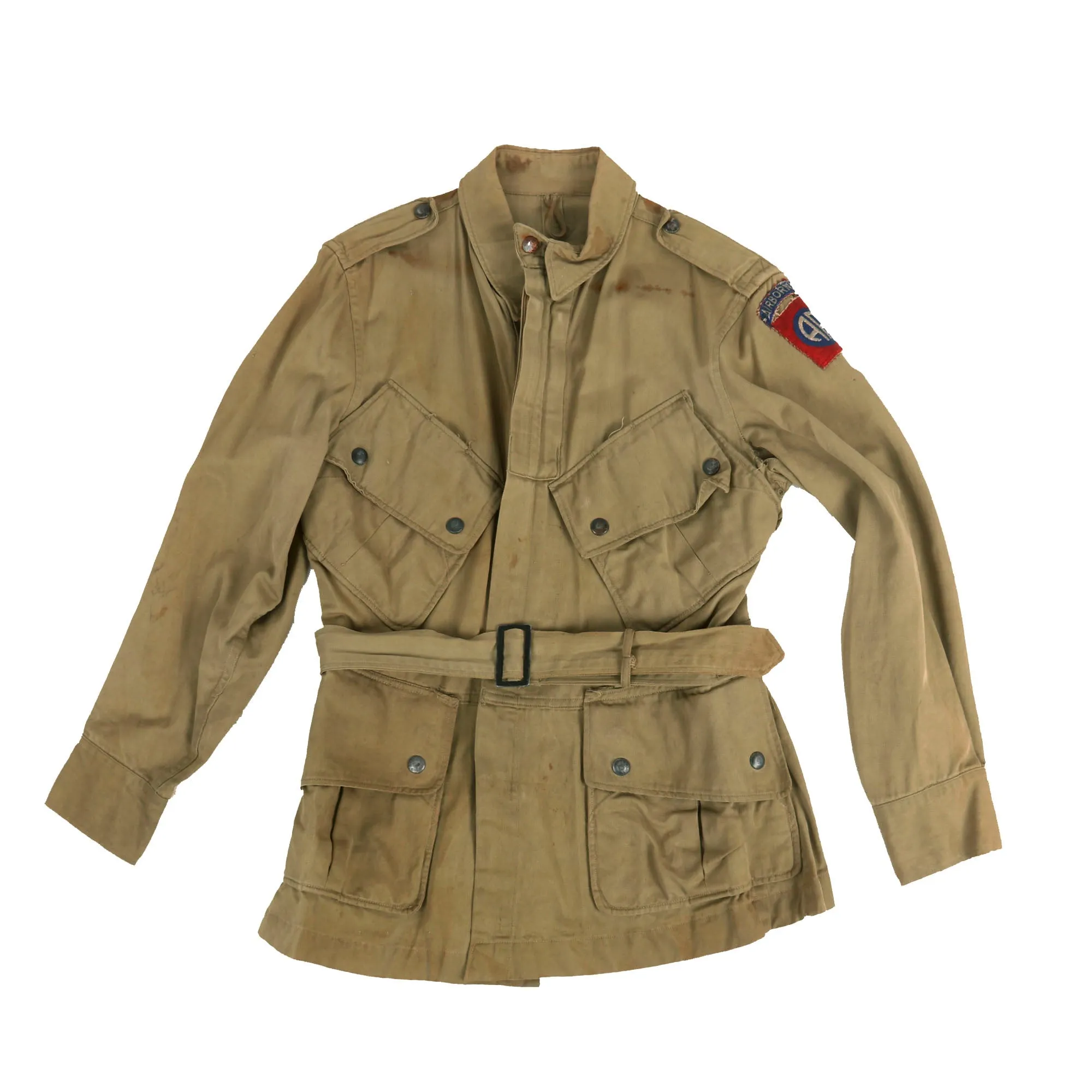 Original U.S. WWII M1942 Paratrooper Jump Jacket with Period Applied 82nd Airborne Division Shoulder Sleeve Insignia - Laundry Number Marked (Q9716)