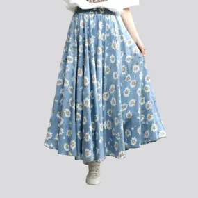 Painted flower-print jeans skirt