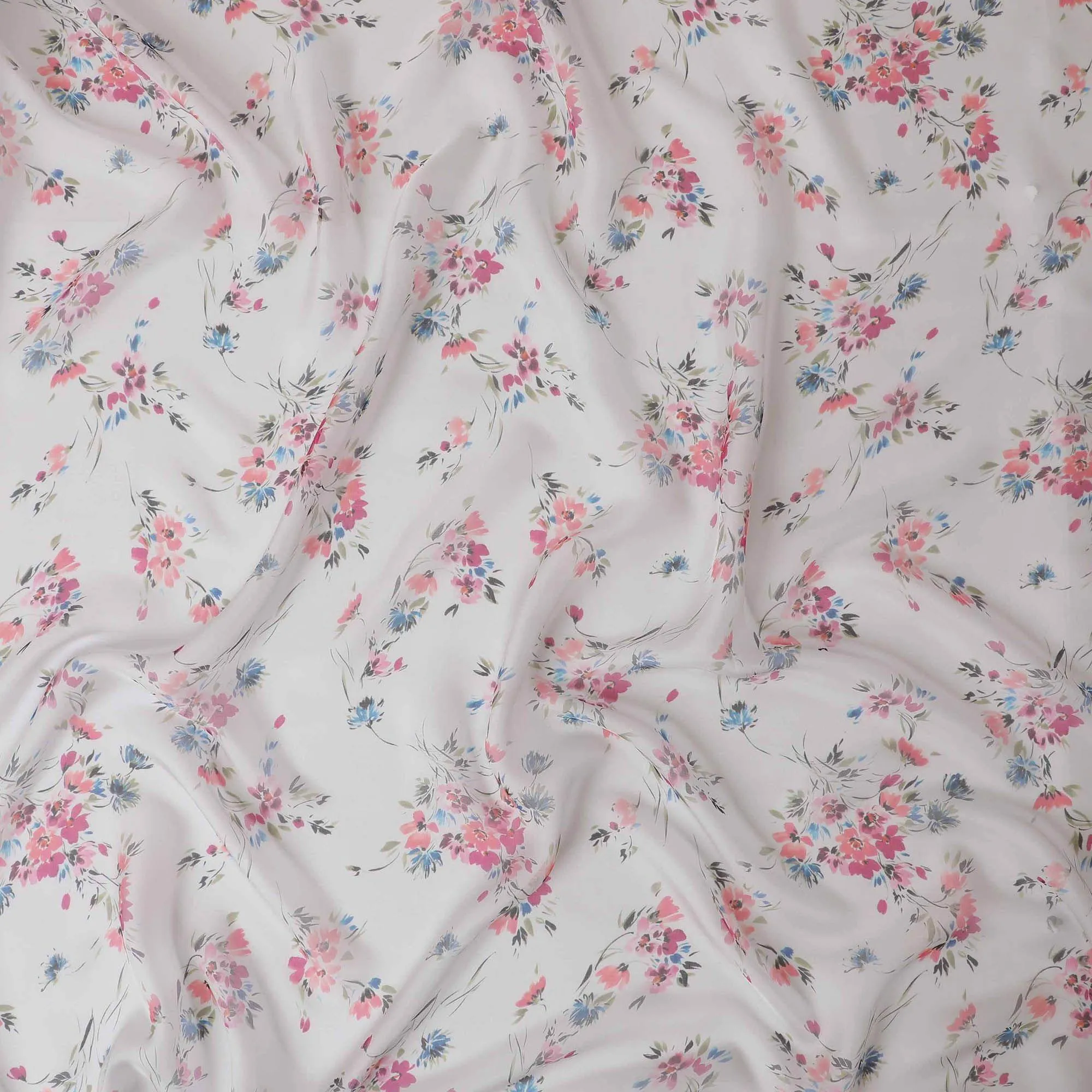 Pearl grey premium pure silk chiffon fabric with multicolor print in floral design-D13224