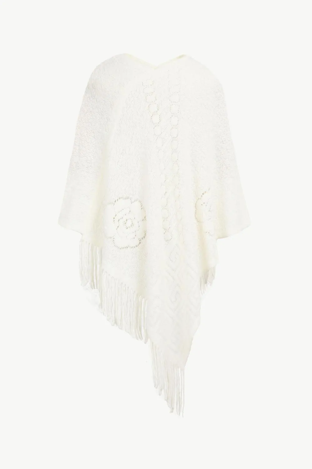 Pearl Trim Fringe Hem Poncho