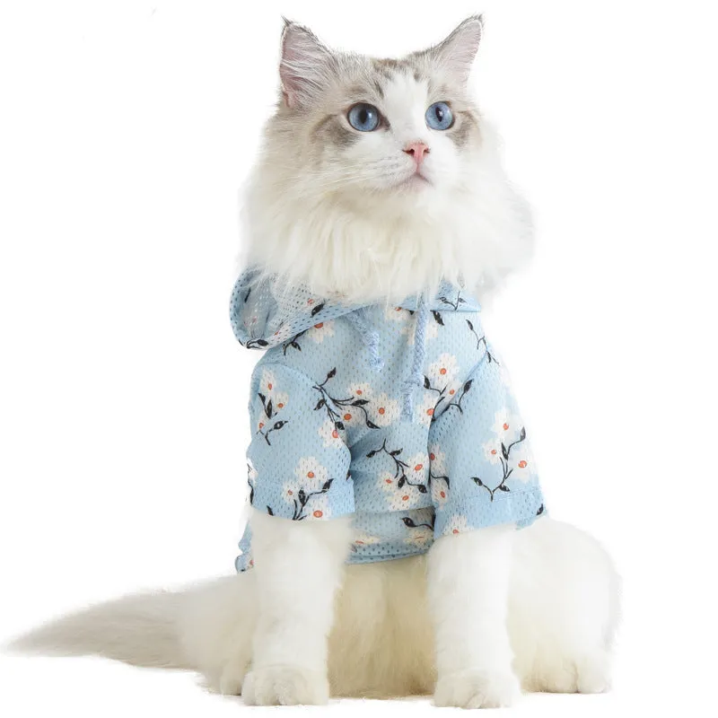 Pet Clothes Breathable Printed Hooded Sun-Proof Top Cat Clothing