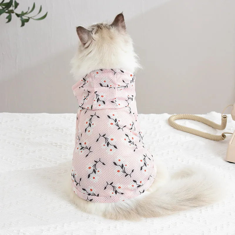 Pet Clothes Breathable Printed Hooded Sun-Proof Top Cat Clothing