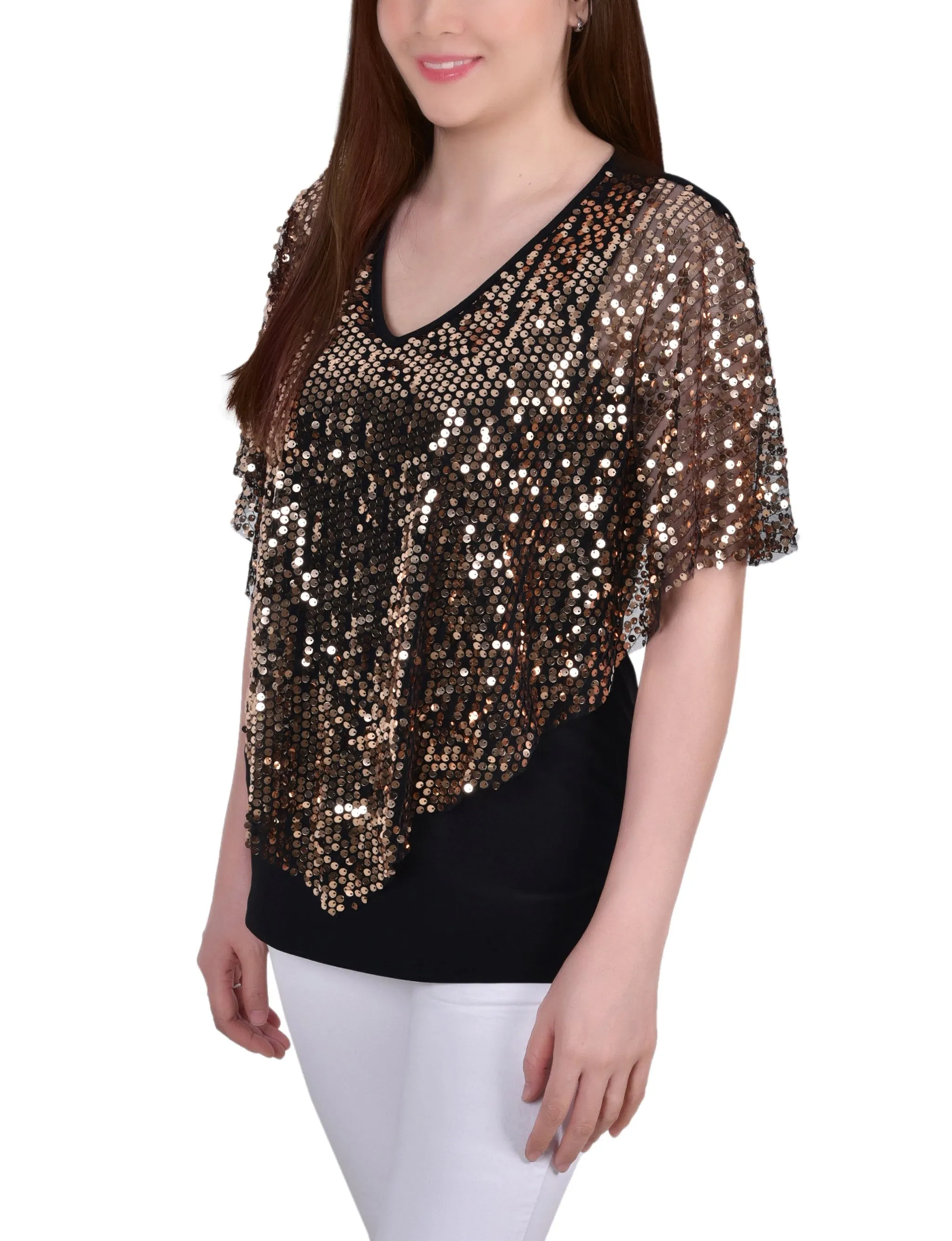 Petite Sequin-Front Poncho