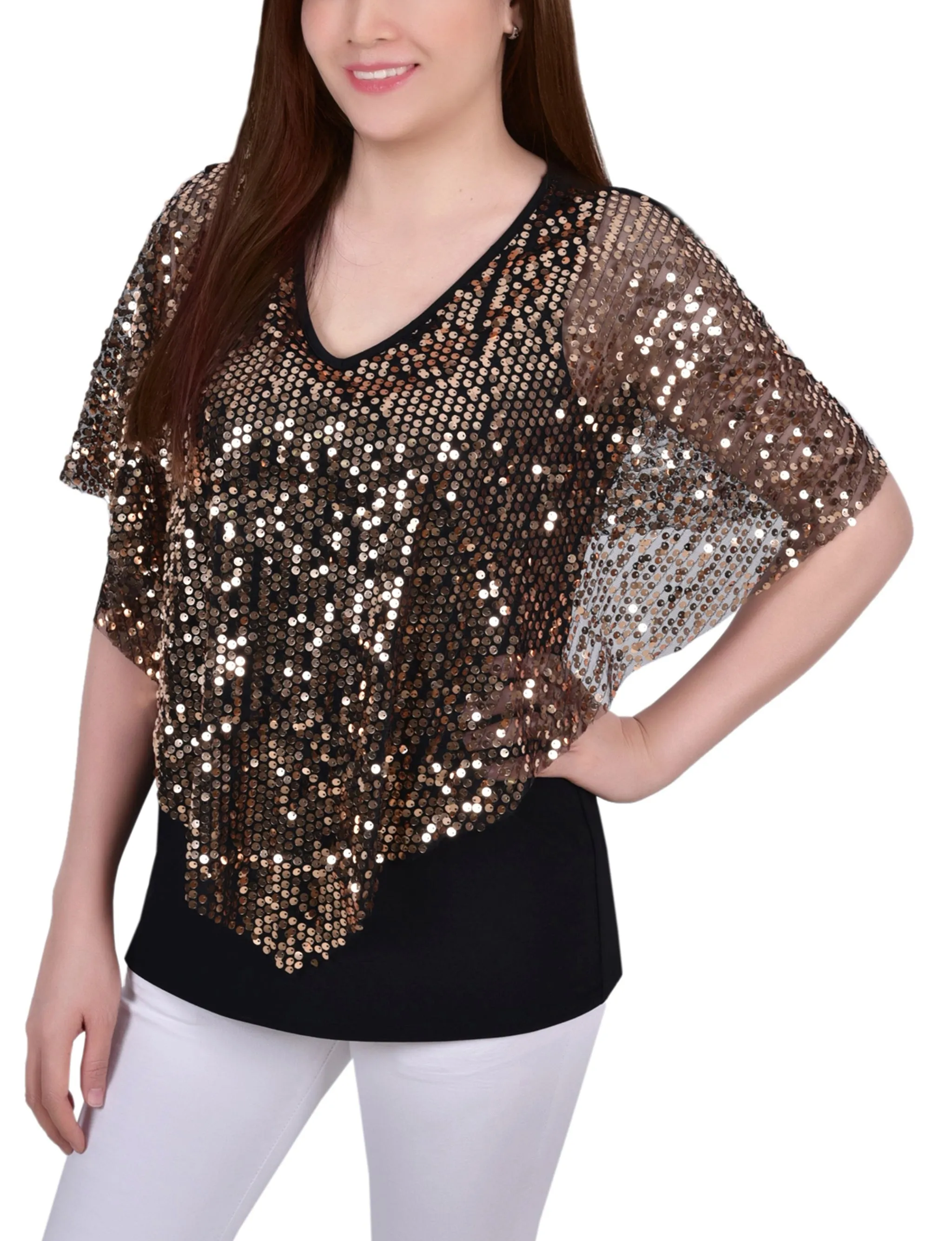 Petite Sequin-Front Poncho