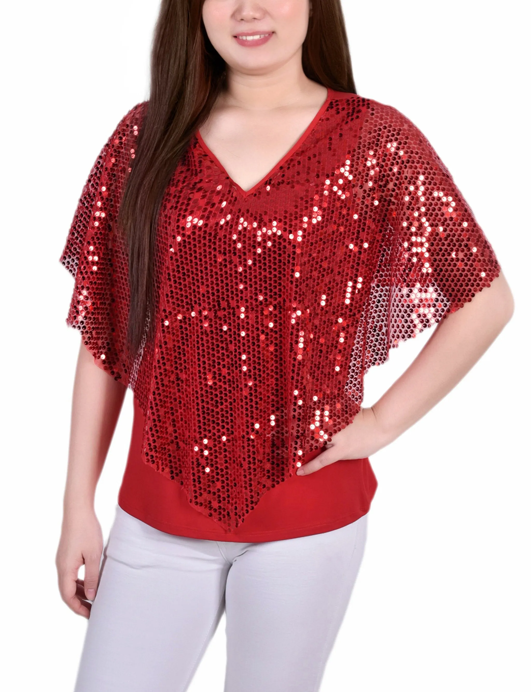 Petite Sequin-Front Poncho