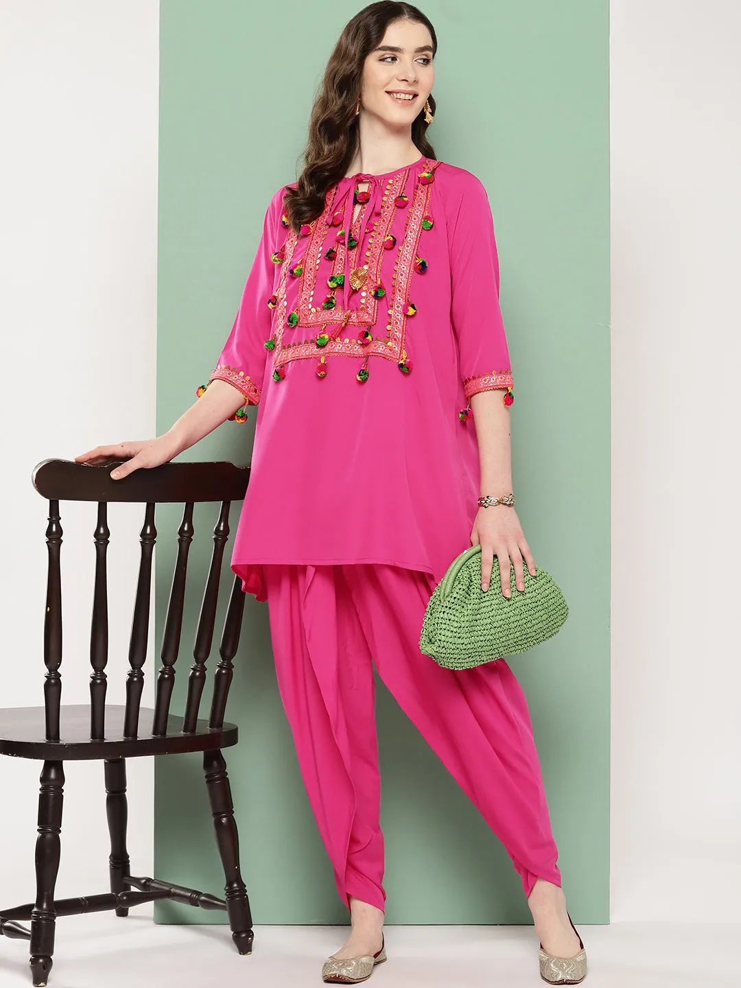 Pink Embellished Ethnic Tunic with Dhoti Pants