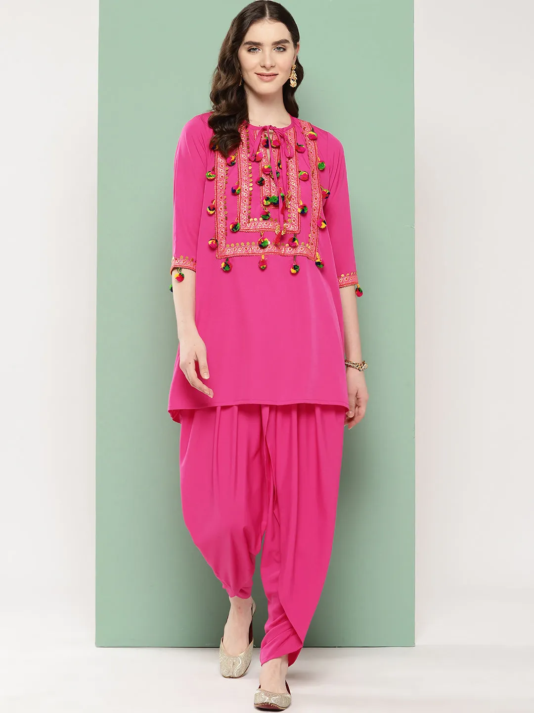 Pink Embellished Ethnic Tunic with Dhoti Pants